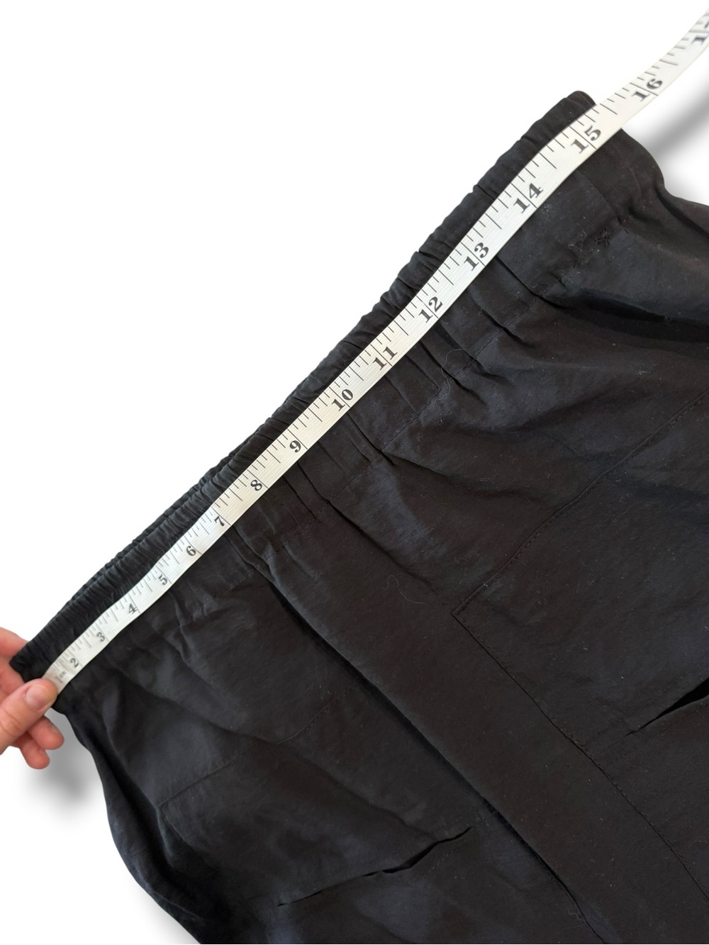 Ruti The Light Poplin Go-To Skirt Black Drapey Elastic Waist Pockets Size Large - Picture 7 of 11